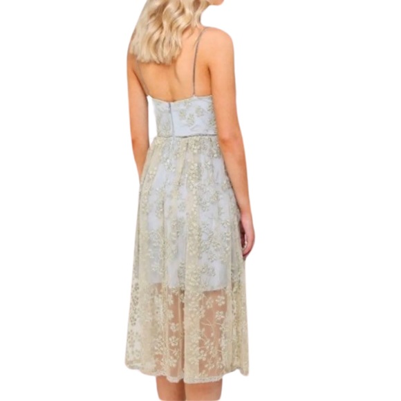 Self-Portrait Light Blue and Gold Midi Dress - Picture 4 of 12